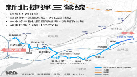 捷運三鶯線拚年中通車　尖峰最短班距擬2.2分鐘