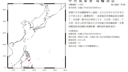 菲律賓強震　氣象署：台灣未達海嘯警報標準