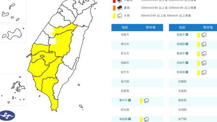 鋒面及西南風影響　8縣市大雨特報
