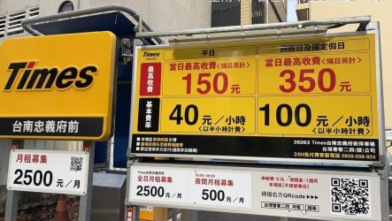 台南部分民營停車場 端午連假每小時最高收費120元