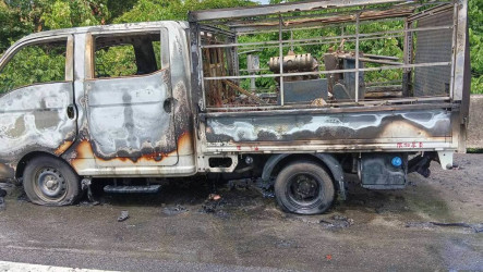 國1銅鑼段貨車起火 疑車斗載運機具過熱4人緊急逃生